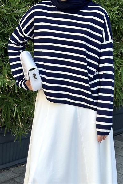 Çizgili BalIkçı Kazak Lacivert