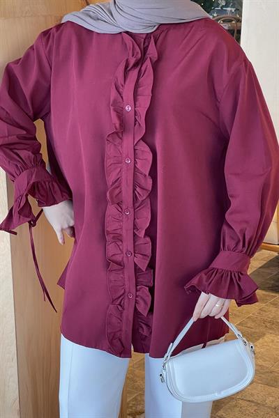 Flores Fırfırlı Tunik Bordo