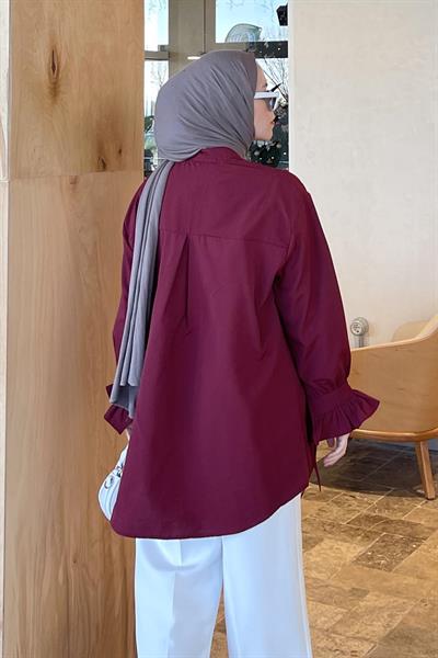 Flores Fırfırlı Tunik Bordo
