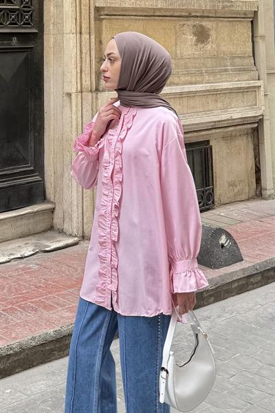 Flores Fırfırlı Tunik Şeker Pembesi