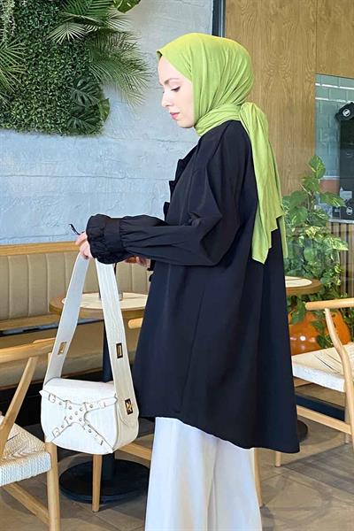 Flores Fırfırlı Tunik Siyah