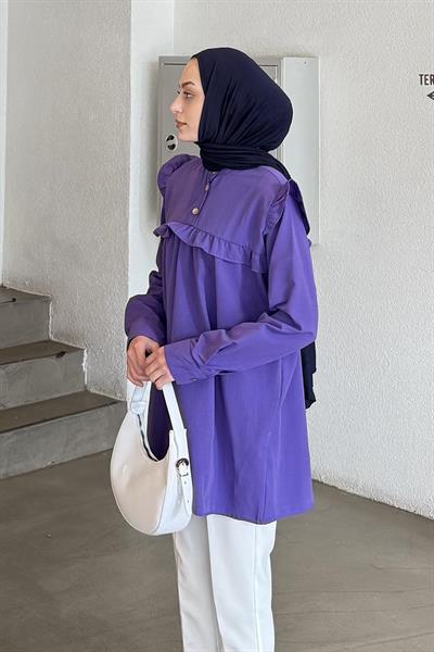 Hakim Yaka Önü Pileli Tunik Mor