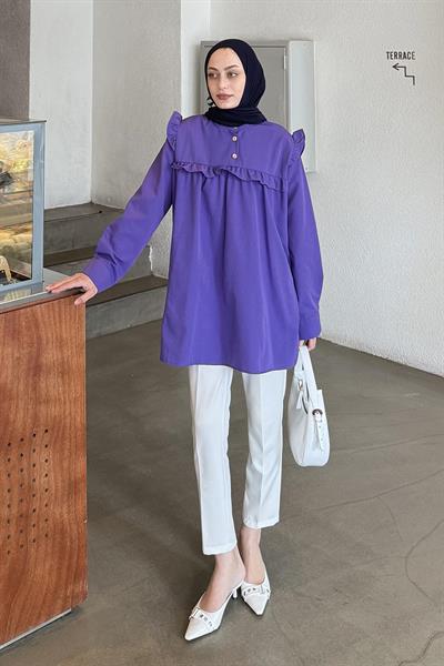Hakim Yaka Önü Pileli Tunik Mor