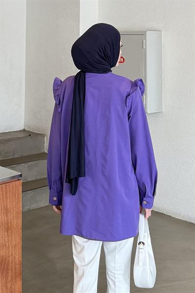 Hakim Yaka Önü Pileli Tunik Mor