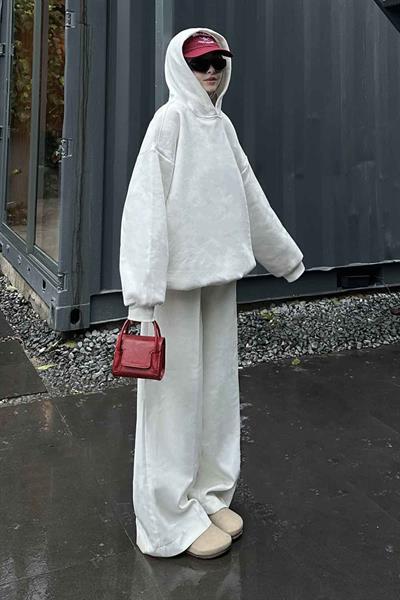 Kapüşonlu Salaş Sweatshirt Beyaz