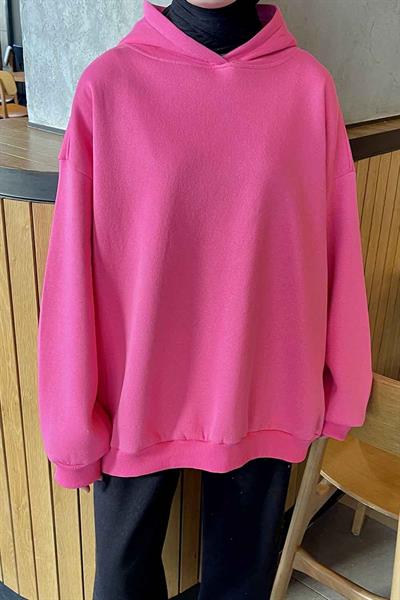 Kapüşonlu Salaş Sweatshirt Fuşya