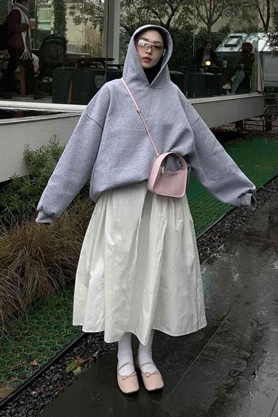 Kapüşonlu Salaş Sweatshirt Gri