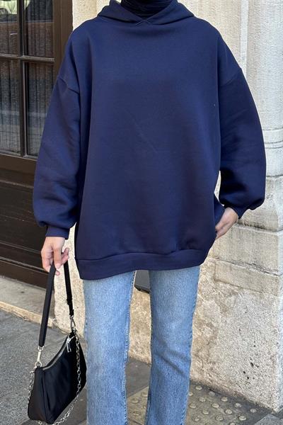 Kapüşonlu Salaş Sweatshirt Lacivert