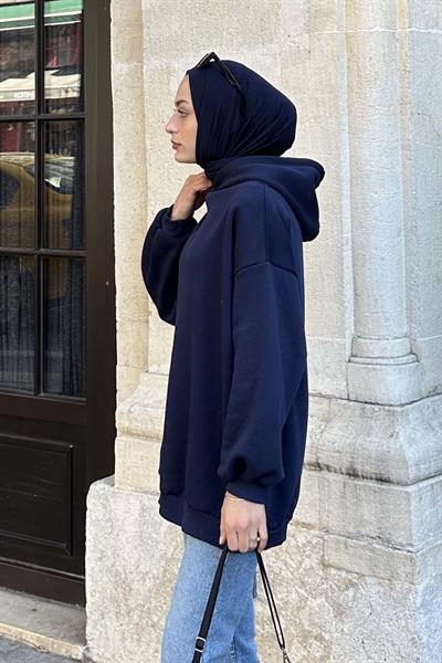 Kapüşonlu Salaş Sweatshirt Lacivert