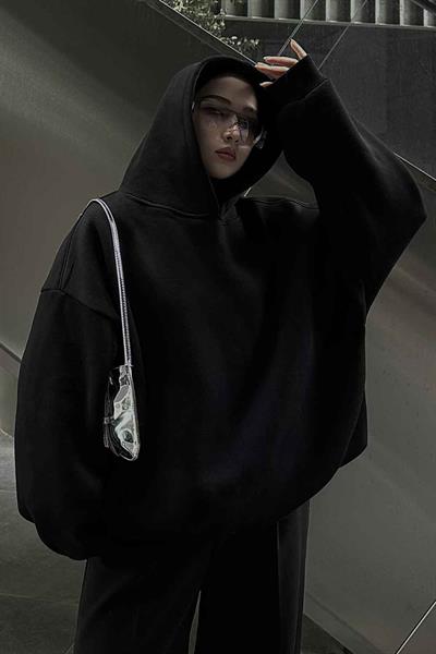 Kapüşonlu Salaş Sweatshirt Siyah