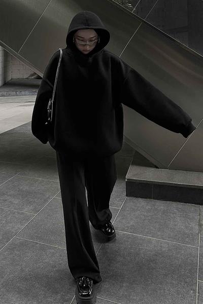 Kapüşonlu Salaş Sweatshirt Siyah