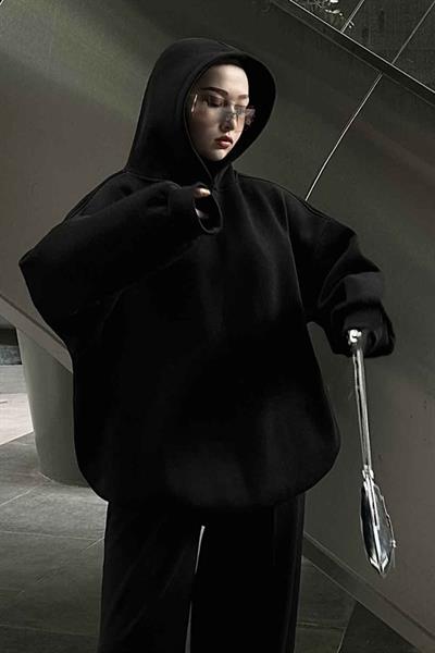 Kapüşonlu Salaş Sweatshirt Siyah