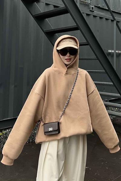 Kapüşonlu Salaş Sweatshirt Sütlü Kahve