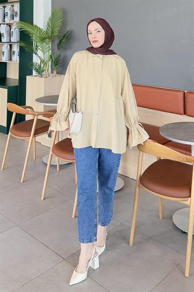Kol Tünel İp Detaylı Gömlek Bej