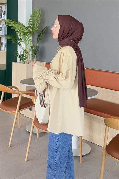 Kol Tünel İp Detaylı Gömlek Bej