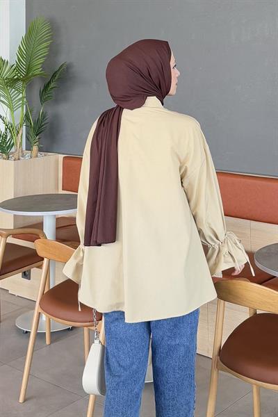 Kol Tünel İp Detaylı Gömlek Bej