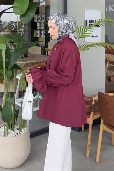 Kol Tünel İp Detaylı Gömlek Bordo
