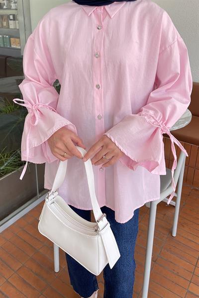 Kol Tünel İp Detaylı Gömlek Şeker Pembesi