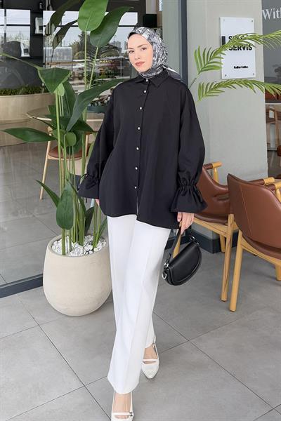 Kol Tünel İp Detaylı Gömlek Siyah