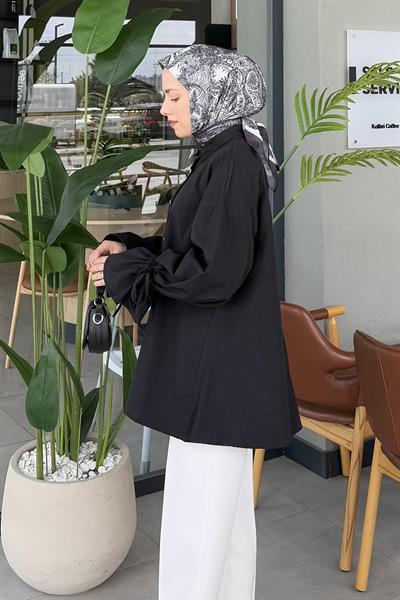 Kol Tünel İp Detaylı Gömlek Siyah