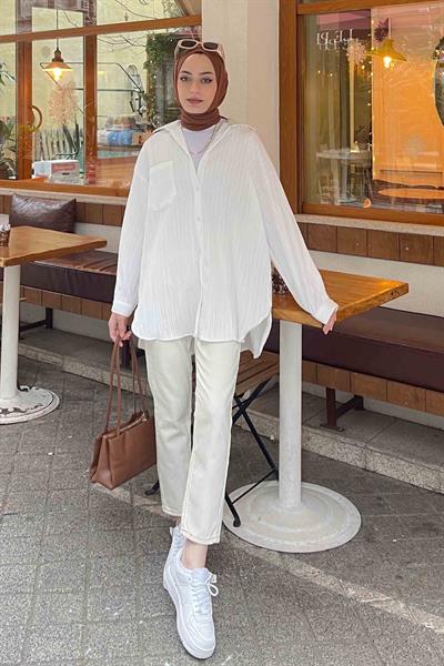 Kraşlı Gömlek Beyaz