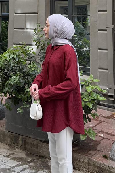 Kraşlı Gömlek Bordo