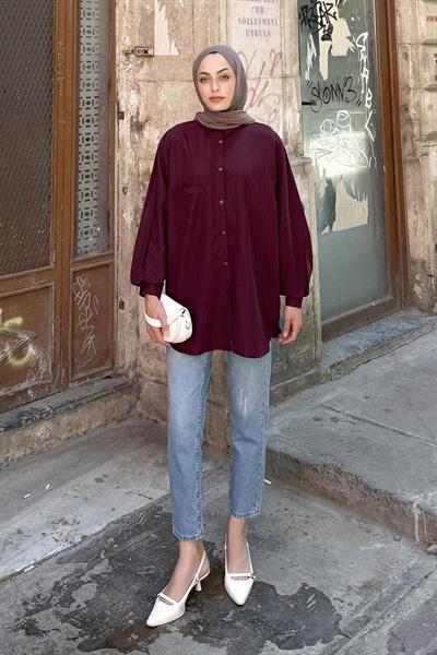 Kraşlı Gömlek Mürdüm