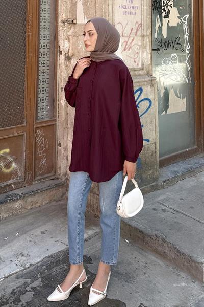 Kraşlı Gömlek Mürdüm