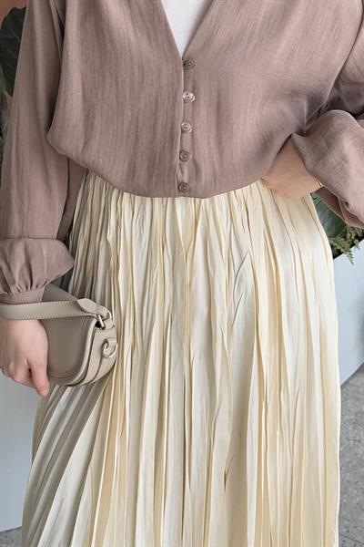 Kraşlı Tesettür Etek Krem