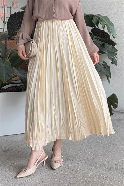 Kraşlı Tesettür Etek Krem