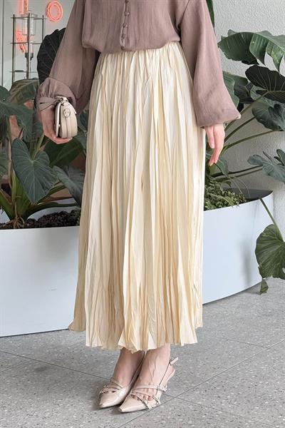 Kraşlı Tesettür Etek Krem