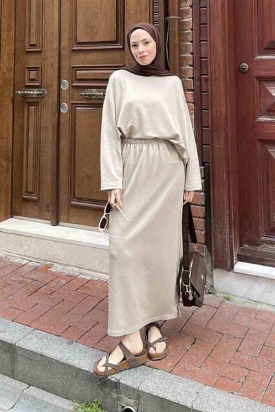 Kristal Etekli Takım Bej