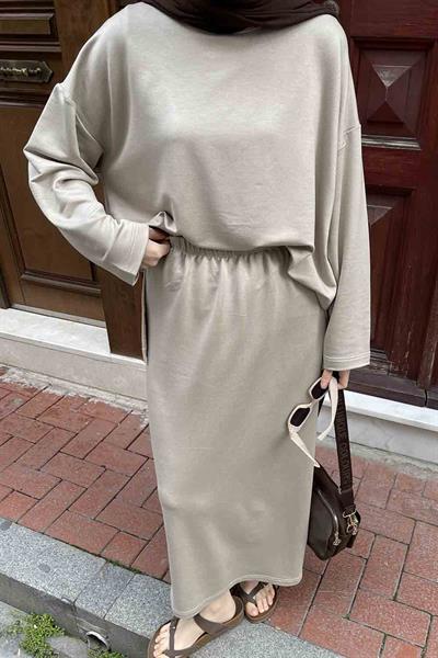 Kristal Etekli Takım Bej