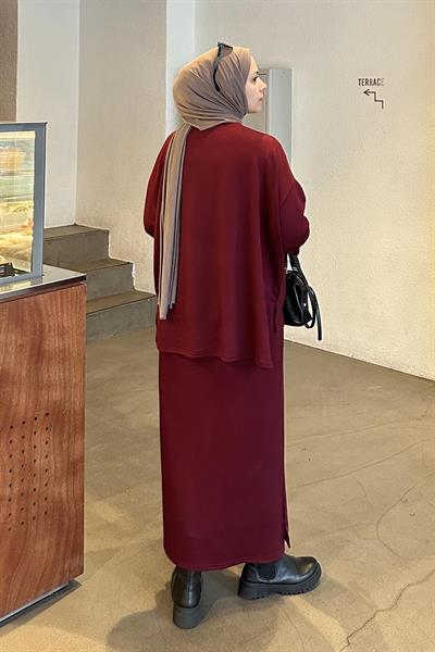 Kristal Etekli Takım Bordo