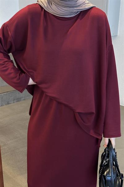 Kristal Etekli Takım Bordo