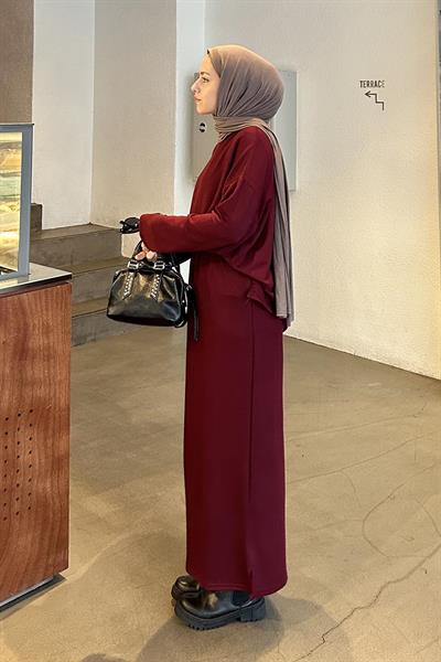 Kristal Etekli Takım Bordo