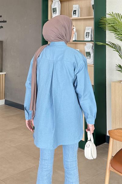 Lena Oversize Gömlek Bebe Mavisi