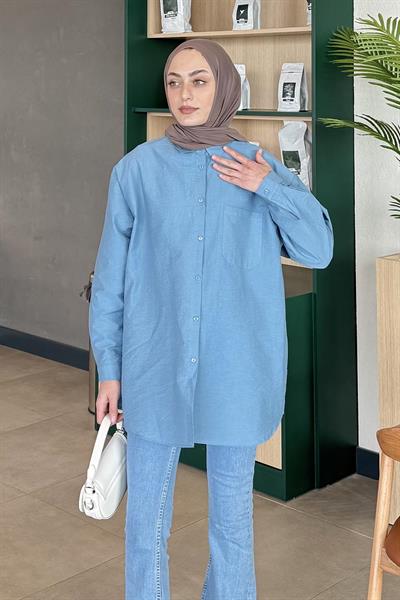 Lena Oversize Gömlek Bebe Mavisi