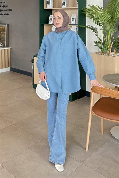 Lena Oversize Gömlek Bebe Mavisi