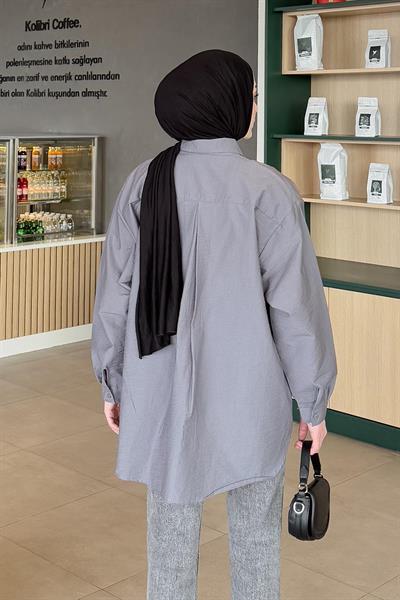 Lena Oversize Gömlek Füme