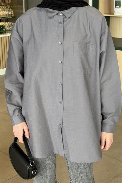 Lena Oversize Gömlek Füme