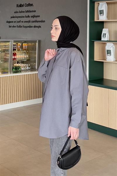 Lena Oversize Gömlek Füme