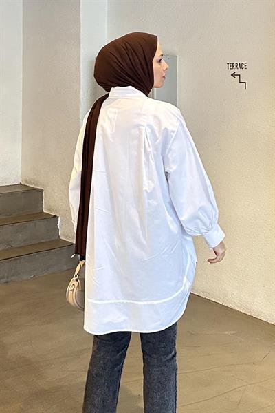 Manşeti Biyeli Tunik Beyaz