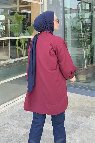 Manşeti Biyeli Tunik Bordo