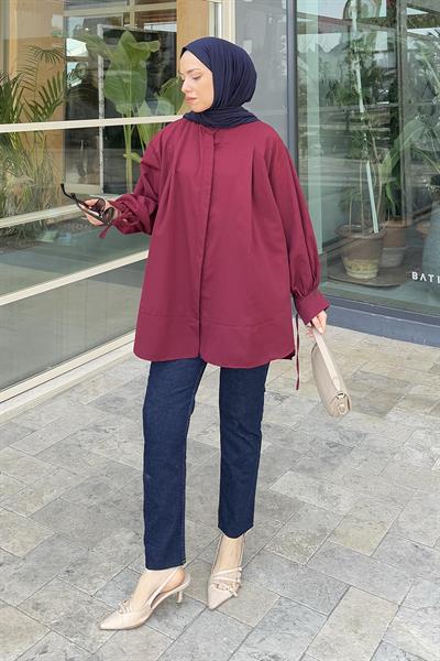 Manşeti Biyeli Tunik Bordo