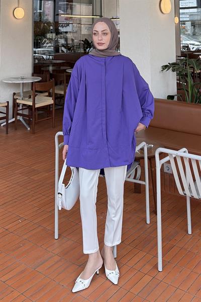 Manşeti Biyeli Tunik Mor