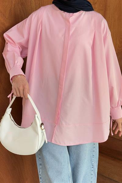 Manşeti Biyeli Tunik Pembe