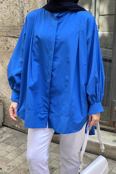 Manşeti Biyeli Tunik Saks Mavisi