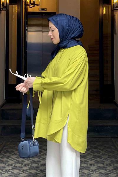 Manşeti Biyeli Tunik Yağ Yeşili 2