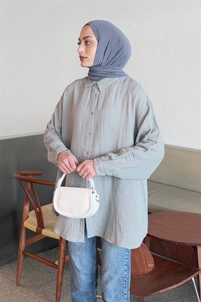 Müslin Tesettür Gömlek Gri